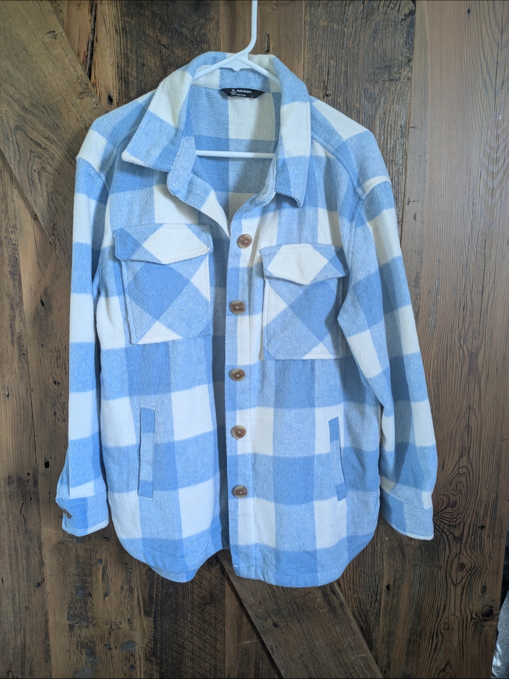 Light Blue & White Plaid Button-Down Shacket